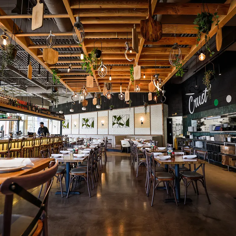 Restaurant Interior with wood ceiling