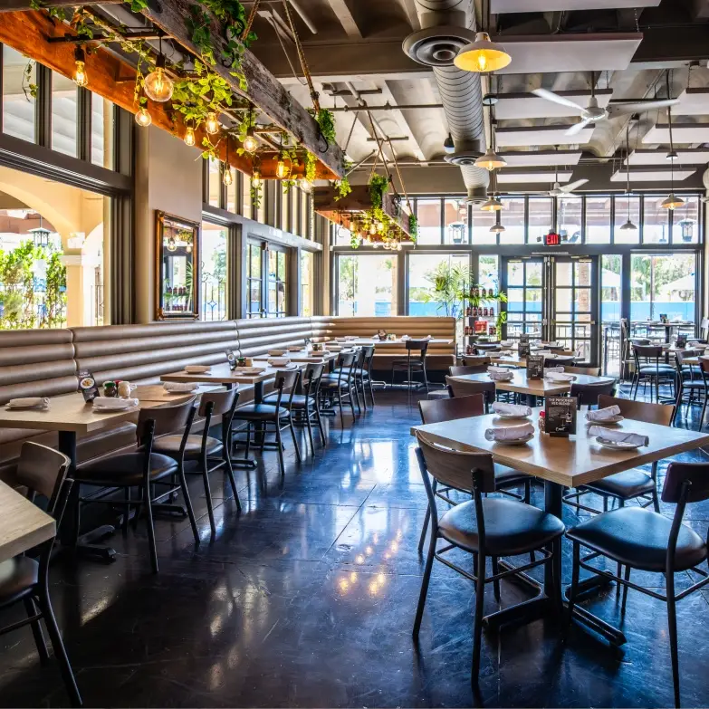 Restaurant Interior with wood ceiling