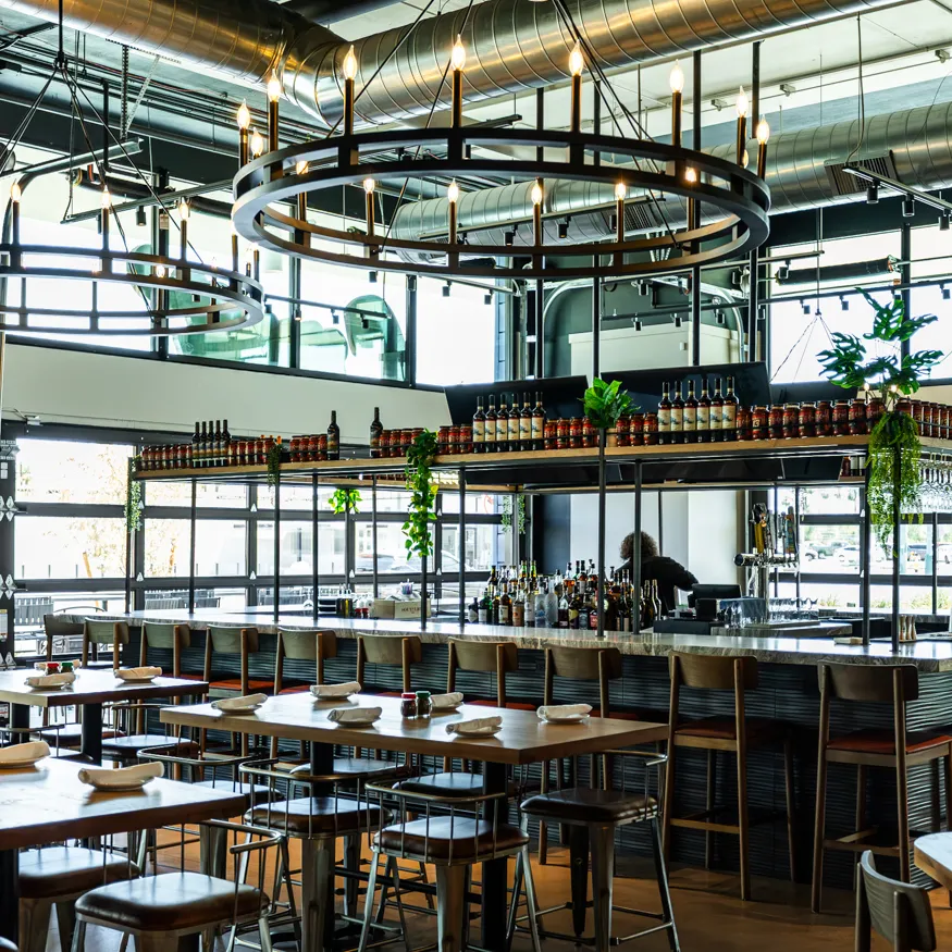 Restaurant Interior with wood ceiling